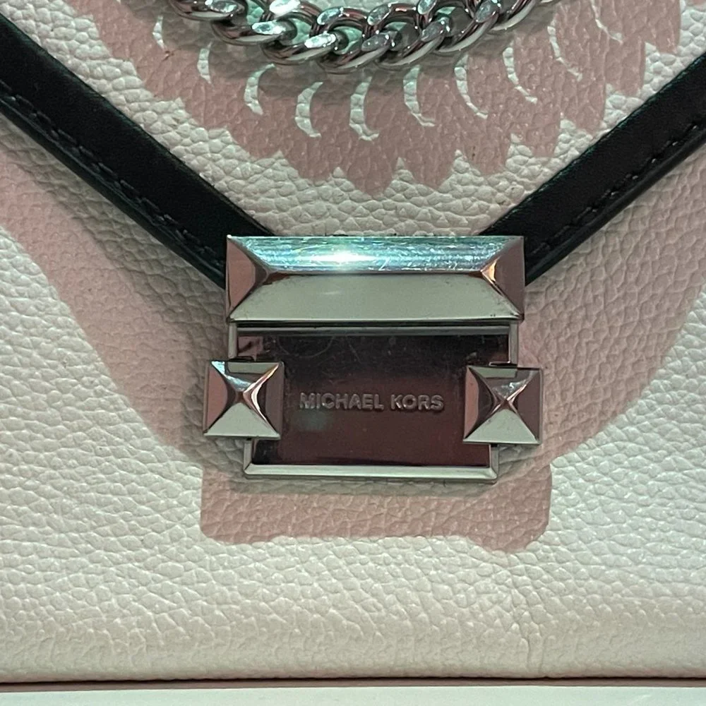 MICHAEL KORS Black & White (B&W) Leather Crossbody Handbag with Silver Hardware - Picture 9 of 11